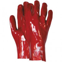 Handschoen PVC rood enkel gedipt cat.1 270mm, 12paar